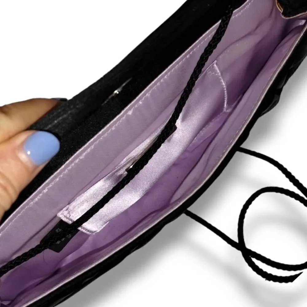 Preston & York Evening Bag‎ Black Satin Rhinestones Rectangle Shoulder Strap